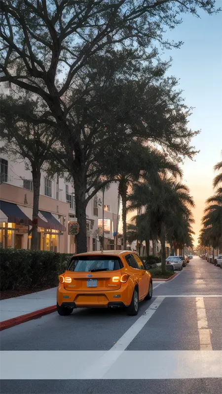 Orange car parked on side of street in city | Air Conditioning Repair | Apopka, FL | Sunshine Heating & Air Conditioning