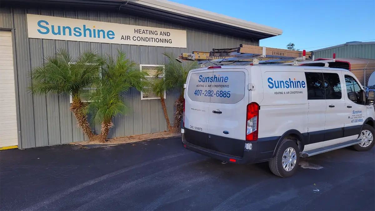 Sunshine Heating & Air Conditioning Headquarters and work van | Contact Us