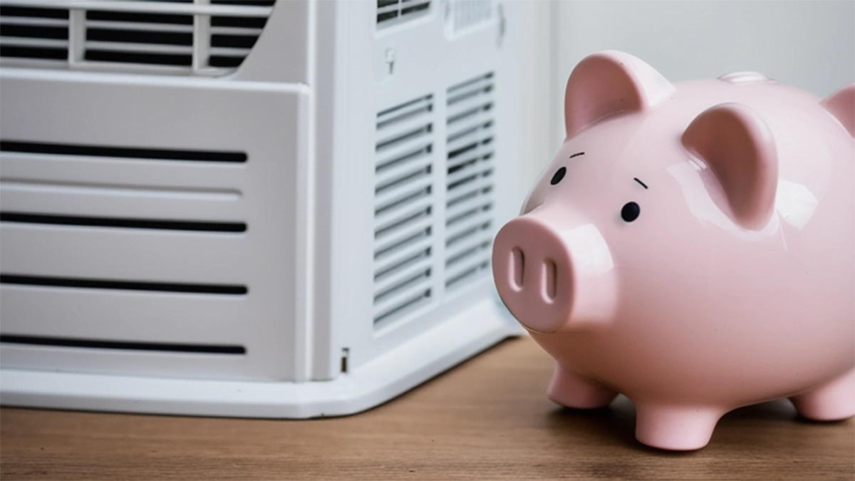 Piggy Bank beside air conditioner | HVAC Financing | Sunshine Heating & Air Conditioning
