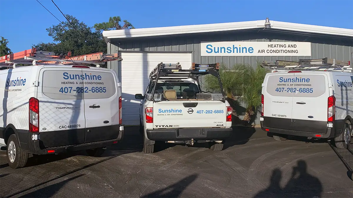 Sunshine Heating & Air Conditioning Headquarters with Work Vehicles